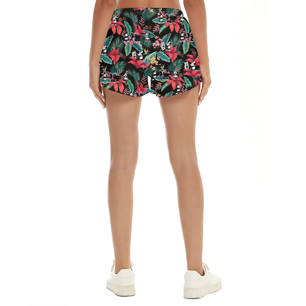 Mickey Steamboat Willie Movie Floral Hawaiian Beach Shorts For Women