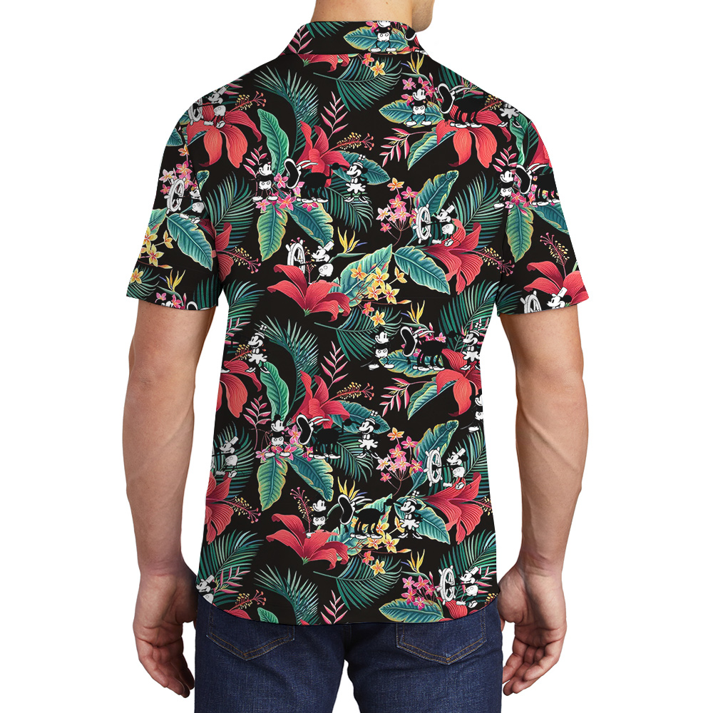 Tropical Hibiscus Steamboat Willie Movie Mickey Hawaiian Polo Shirt