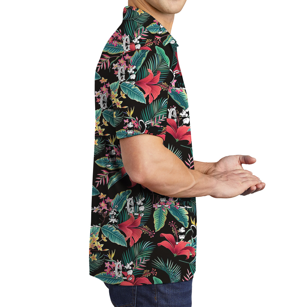 Tropical Hibiscus Steamboat Willie Movie Mickey Hawaiian Polo Shirt