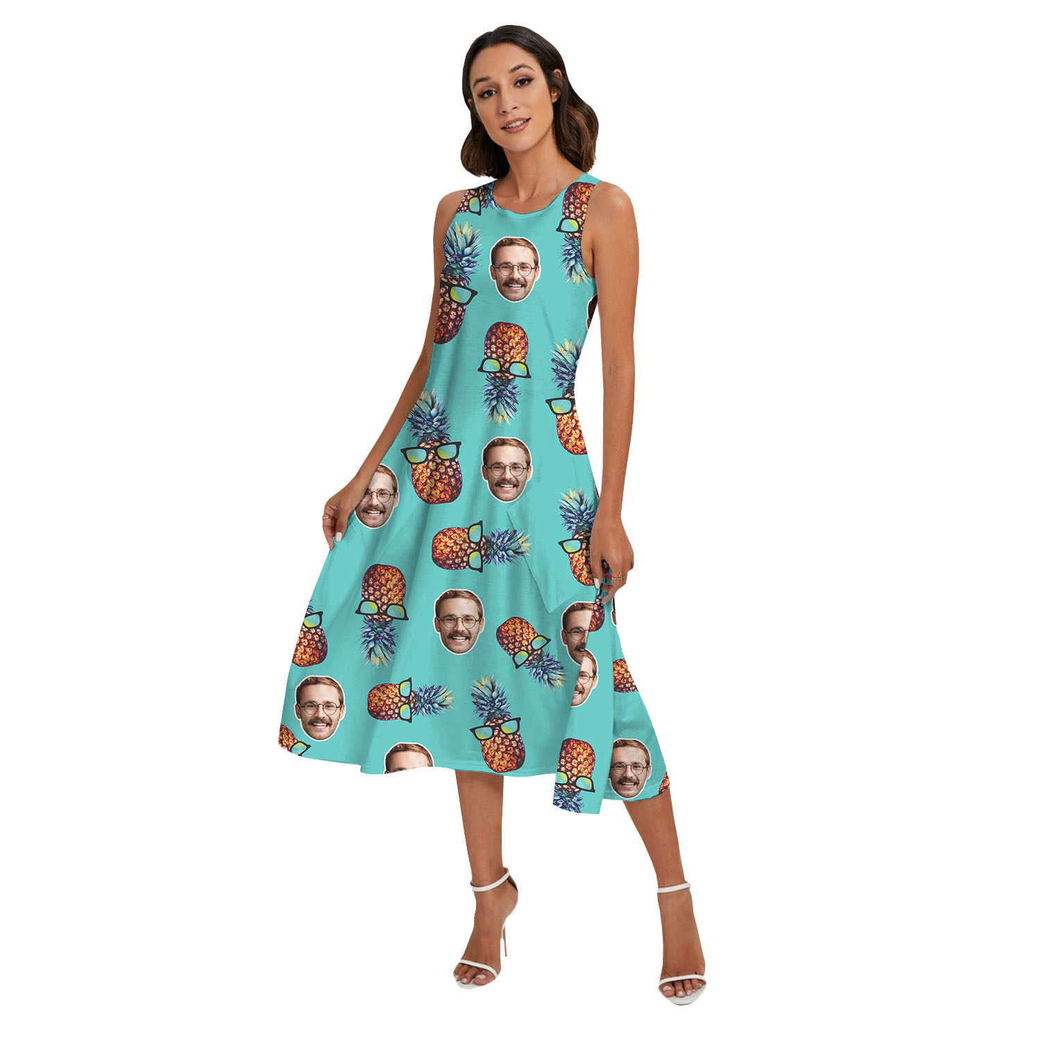 Funny Custom Face Blue Matching Hawaiian Shirt With Pineapple Print
