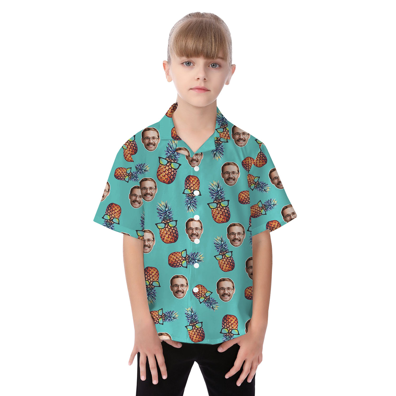 Funny Custom Face Blue Matching Hawaiian Shirt With Pineapple Print