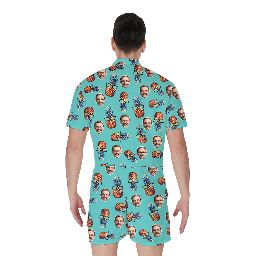 Pineapple And Faces Blue Men's Hawaiian Romper