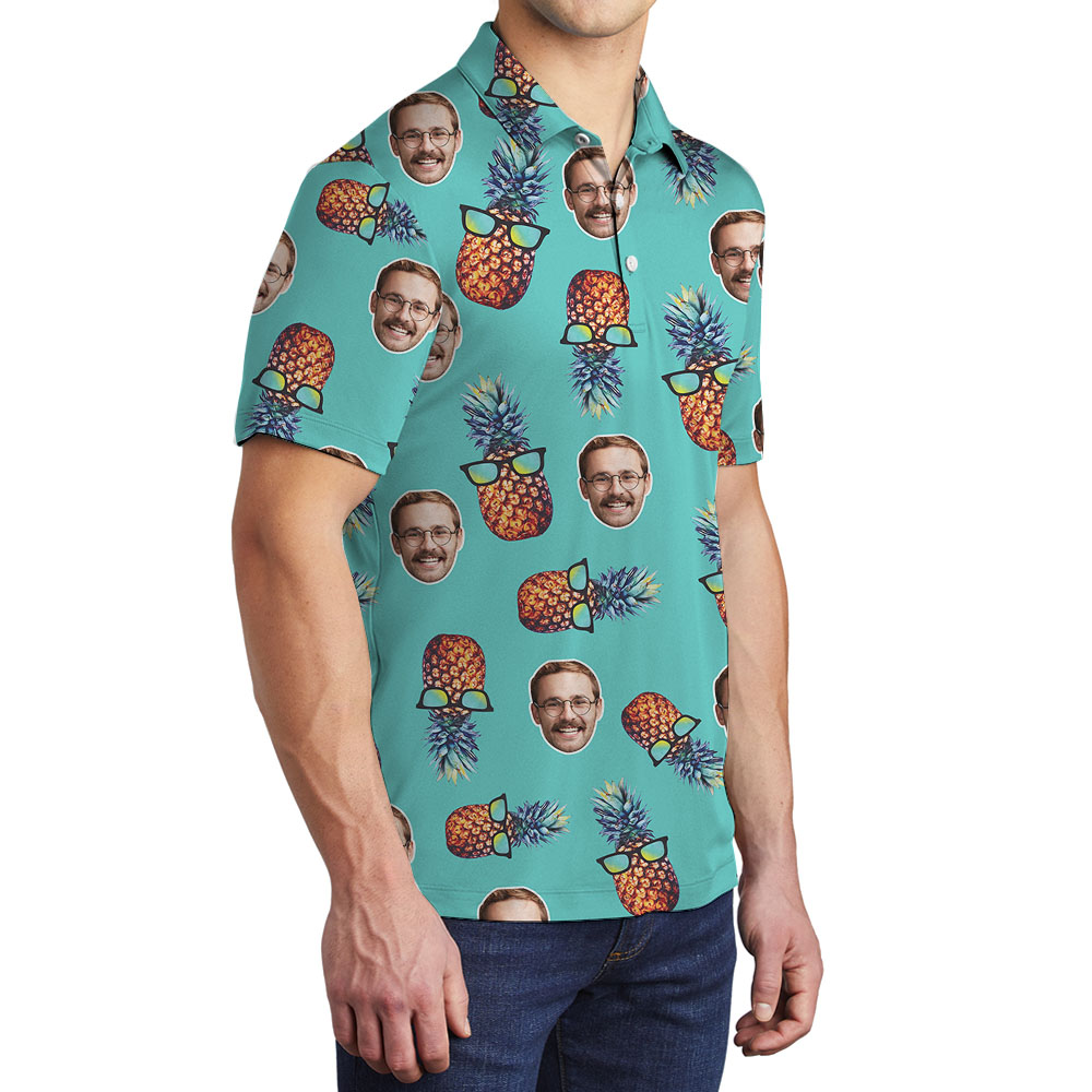 Pineapple Blue Men's Collared Shirt With Faces