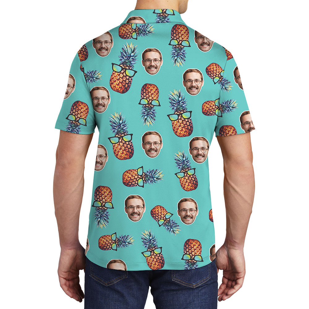 Pineapple Blue Men's Collared Shirt With Faces