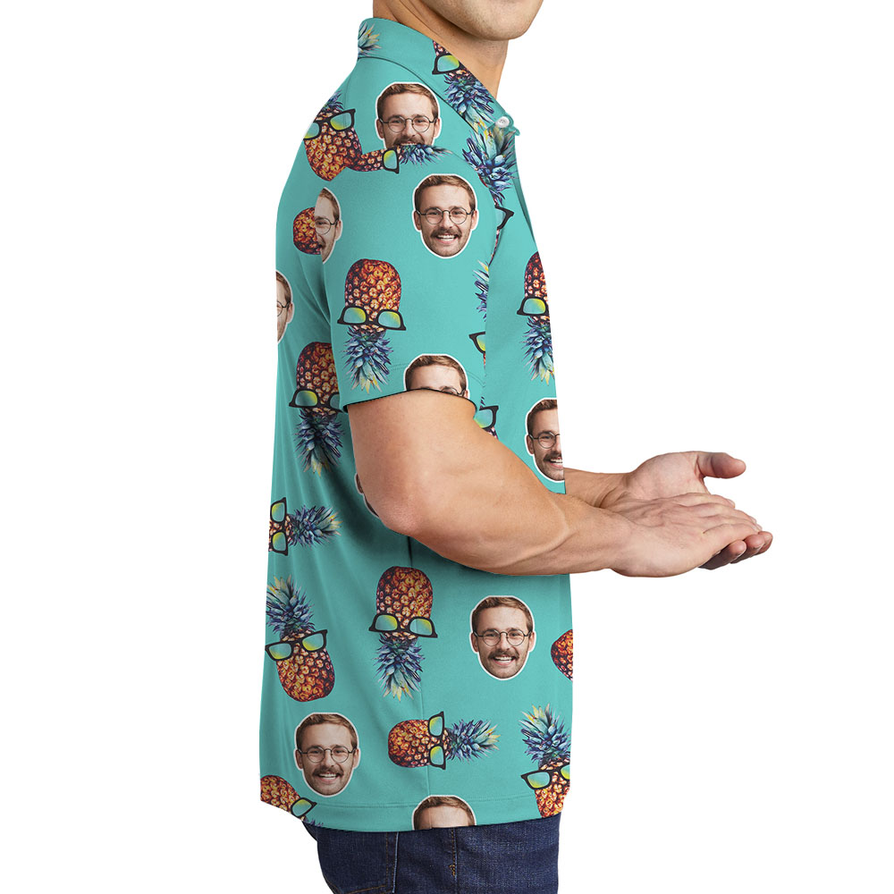 Pineapple Blue Men's Collared Shirt With Faces