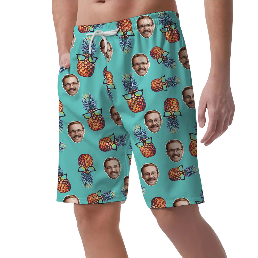 Cool Pineapple Blue Beach Hawaiian Shorts With Faces