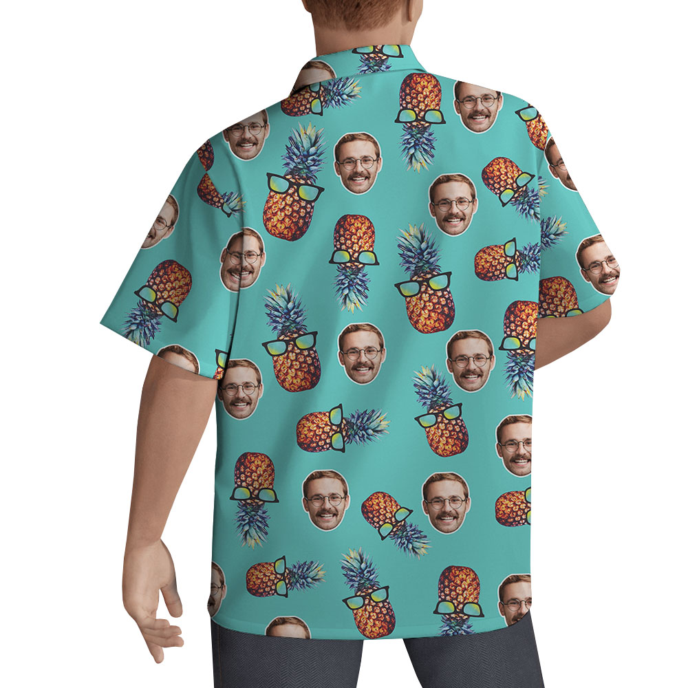 Blue Short Sleeve Pineapple Hawaiian Shirt With Custom Face