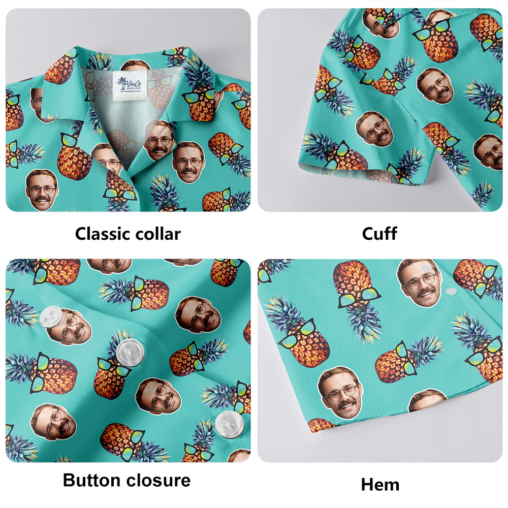 Blue Short Sleeve Pineapple Hawaiian Shirt With Custom Face