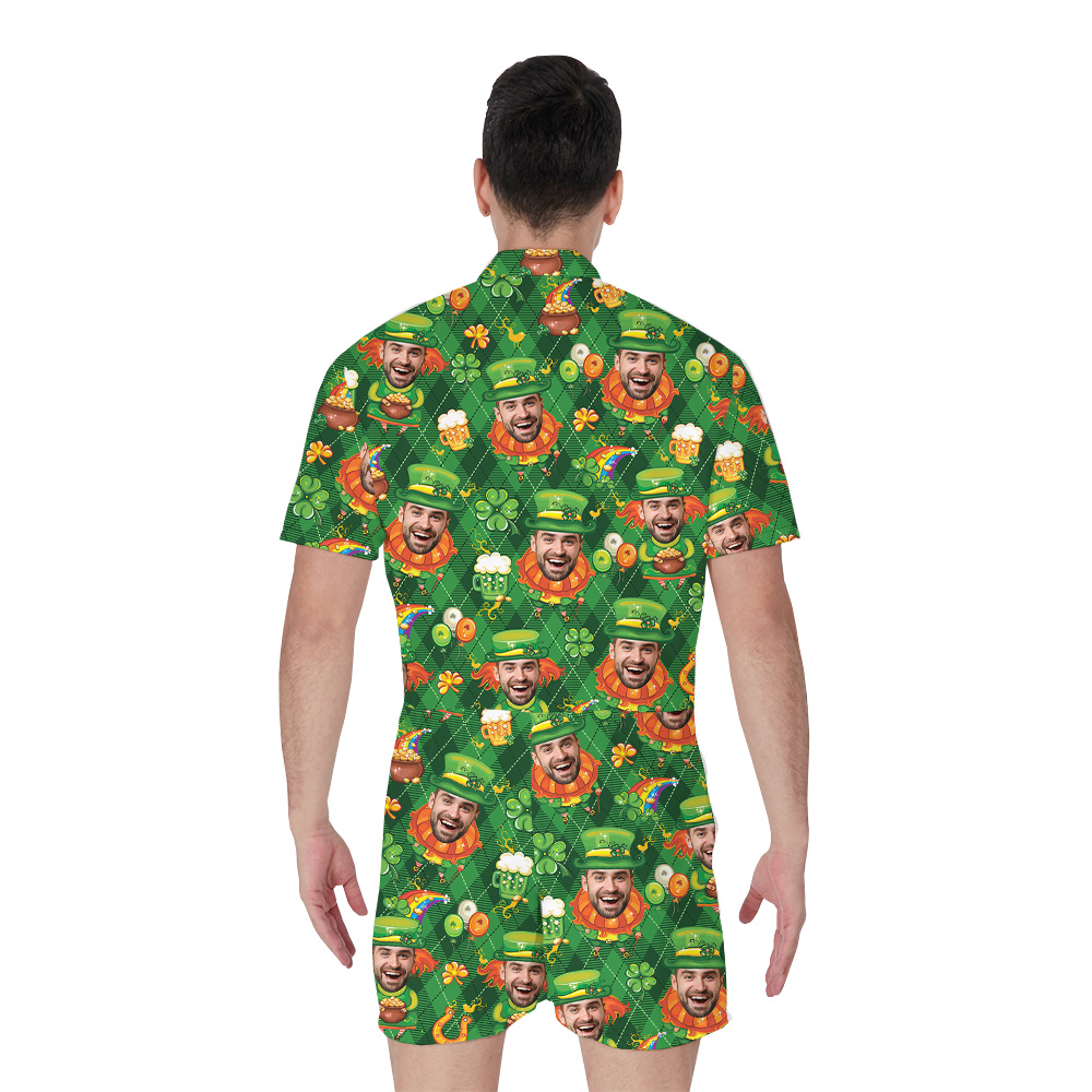 Festive Custom Face Clover St Patricks Day Hawaiian Men Rompers