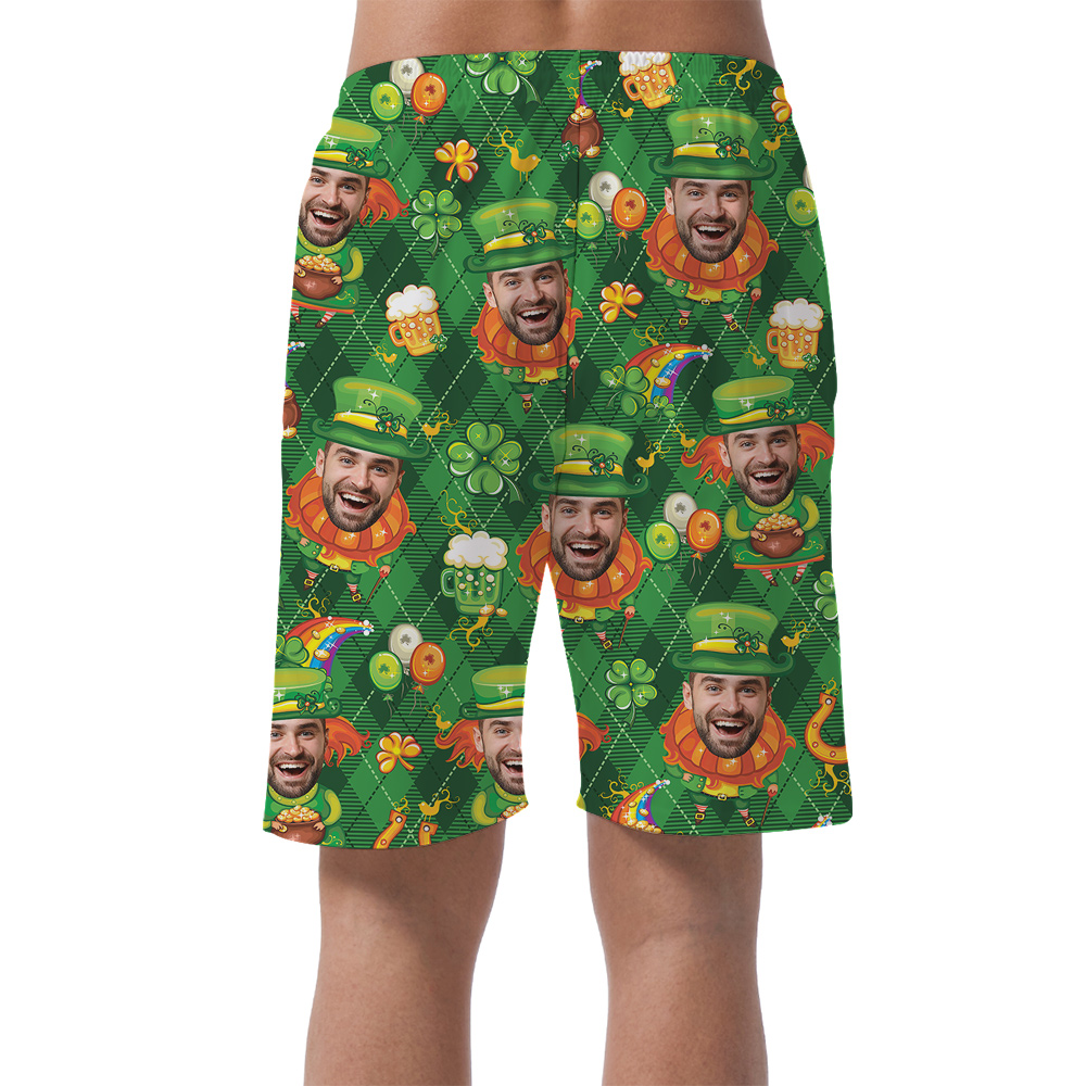 Custom Leprechaun Hat - Your Face on St. Patrick's Hawaiian Men Shorts