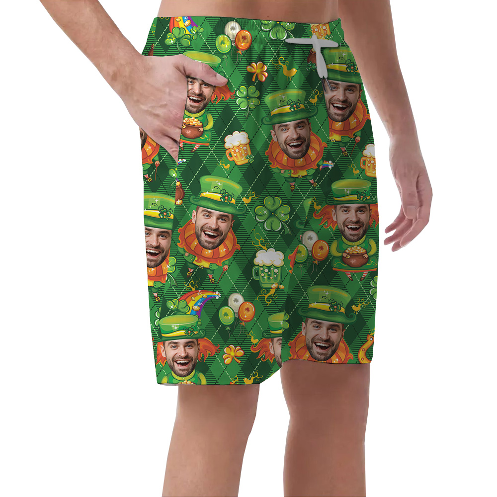 Custom Leprechaun Hat - Your Face on St. Patrick's Hawaiian Men Shorts