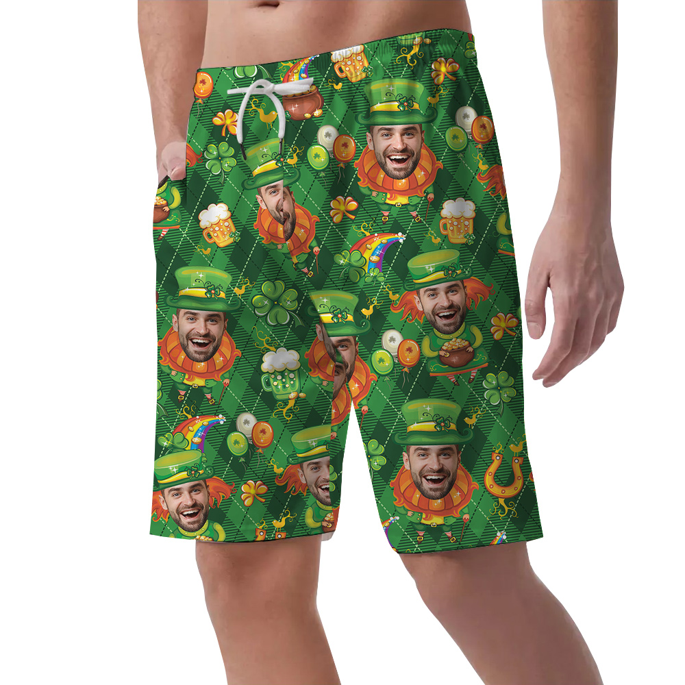 Custom Leprechaun Hat - Your Face on St. Patrick's Hawaiian Men Shorts