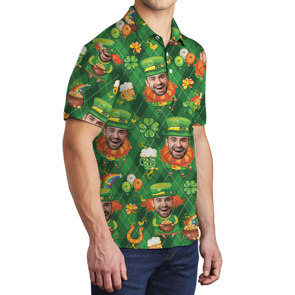 Cool Custom Face St Patricks Day Hawaiian Polo Shirts
