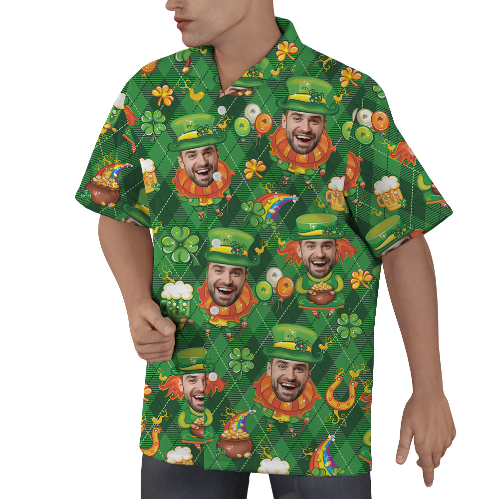 Funny Custom Face St Patricks Day Hawaiian Men Shirts