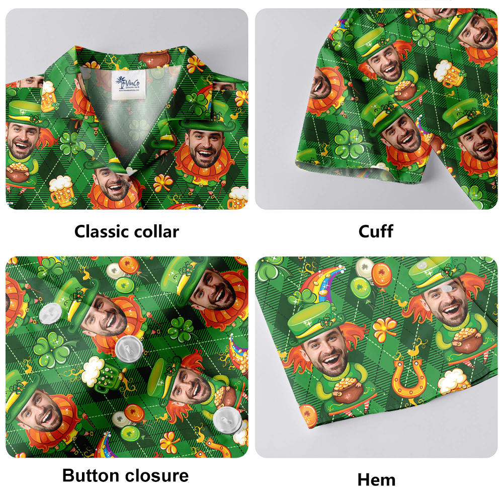Funny Custom Face St Patricks Day Hawaiian Men Shirts