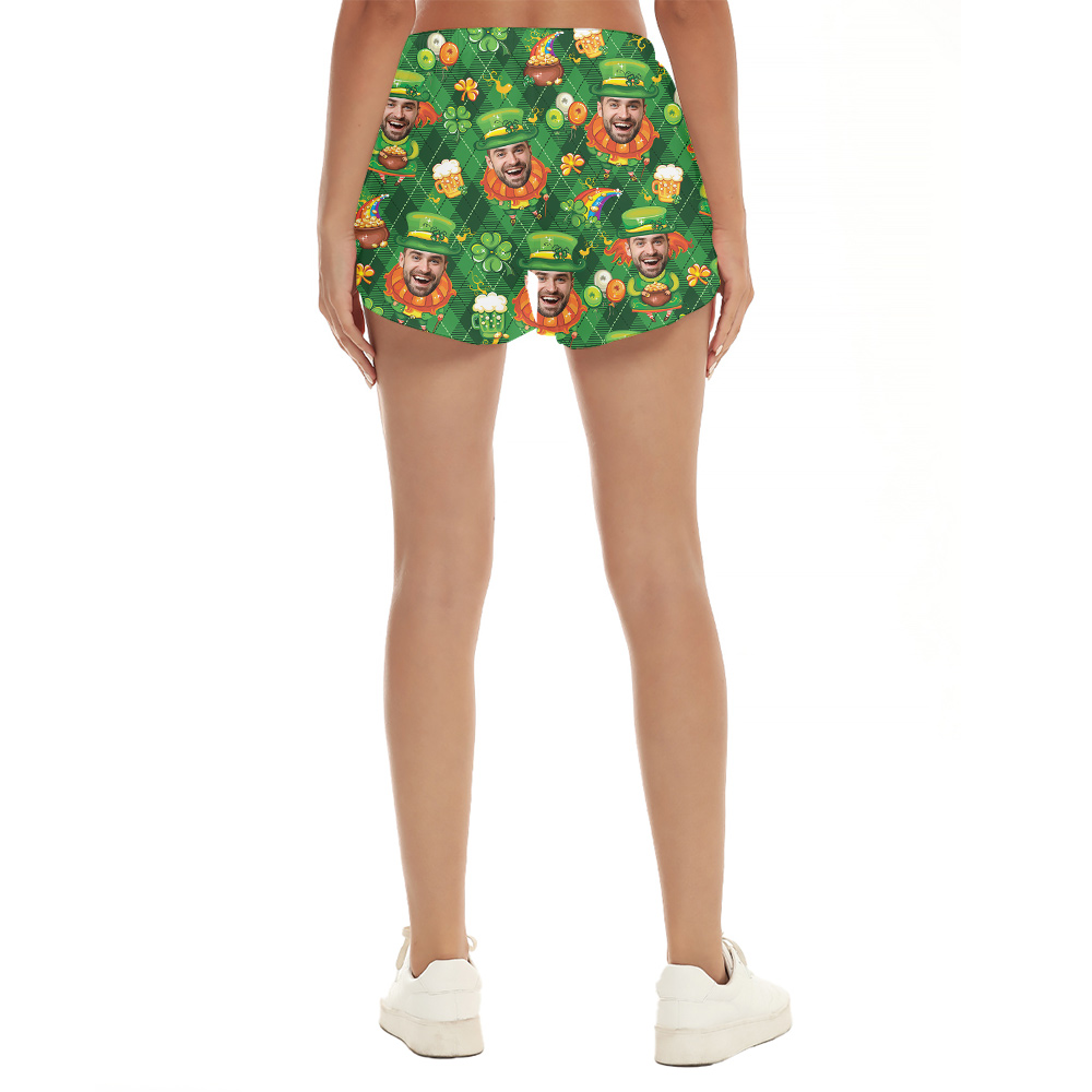 Shamrock Smile Custom Face St. Patrick's Day Women Shorts