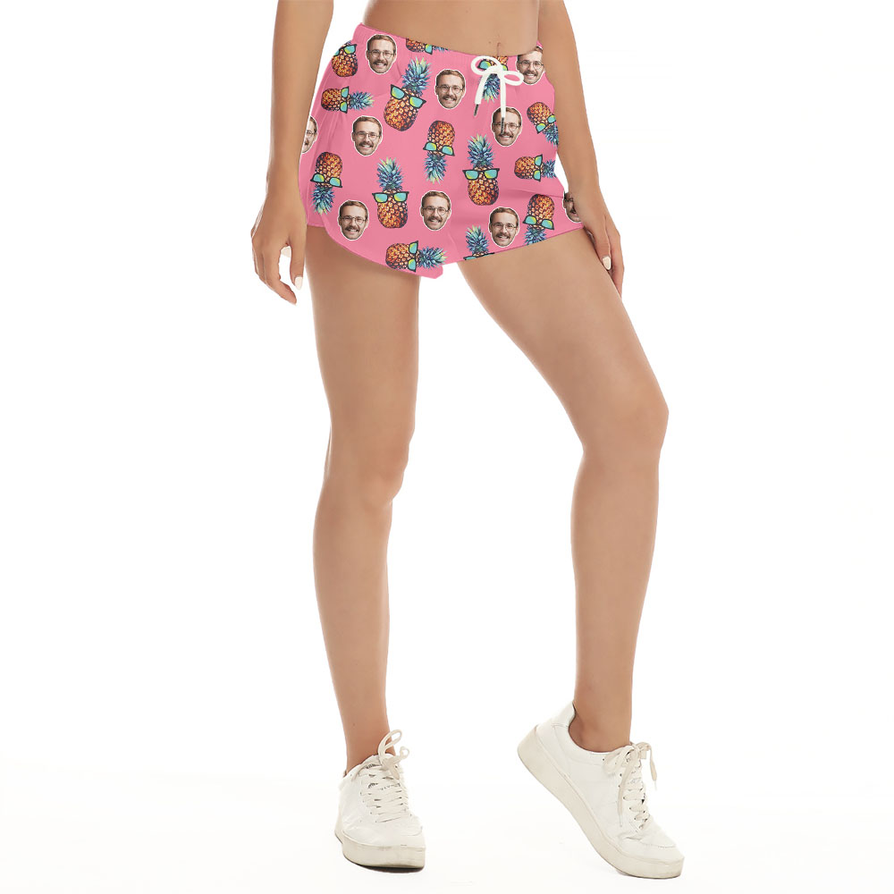Unique Custom Face Pink Pineapple Women's Shorts