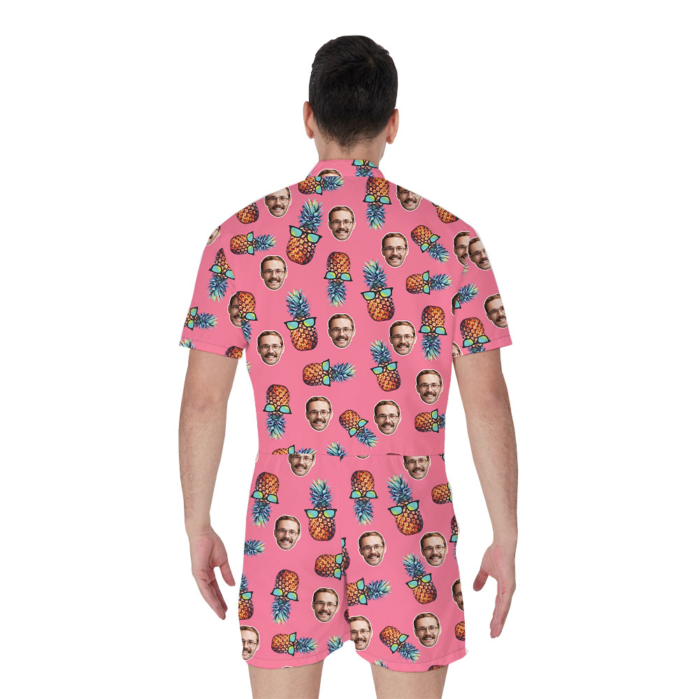 Pink Male Romper With Pineapple And Custom Face