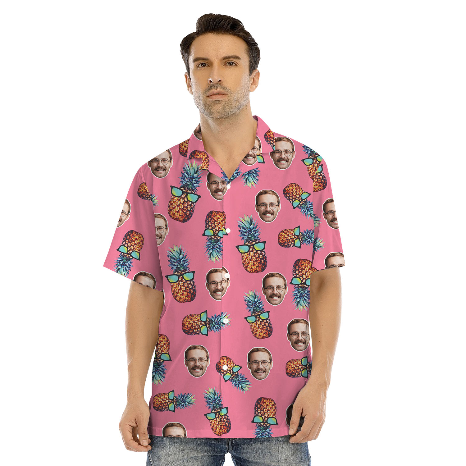 Pink Matching Family Hawaiian Outfit With Pineapple And 4 Faces