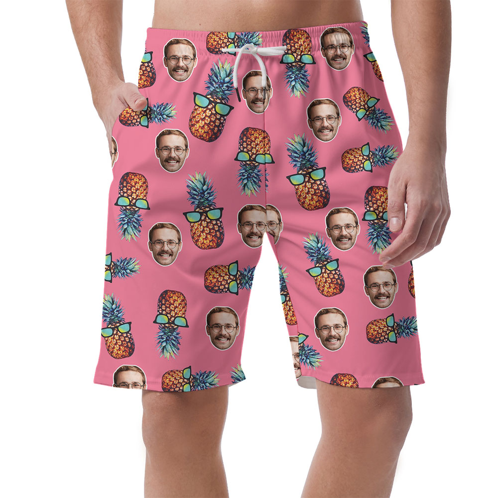 Custom Face Pink Men's Hawaiian Shorts With Pineapple Print - variant image 1