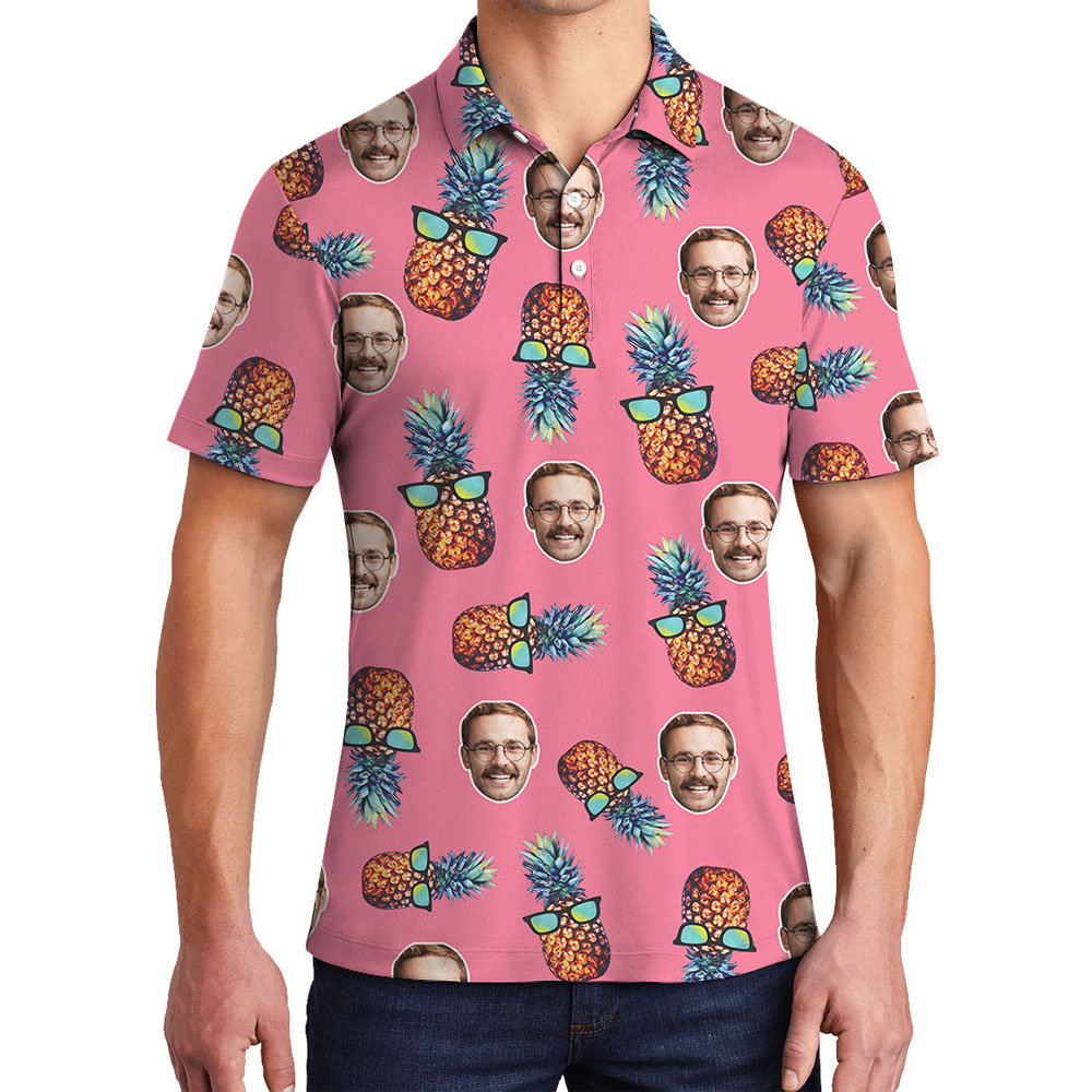 Pineapple Custom Multi Faces Pink Polos For Men - variant image 1