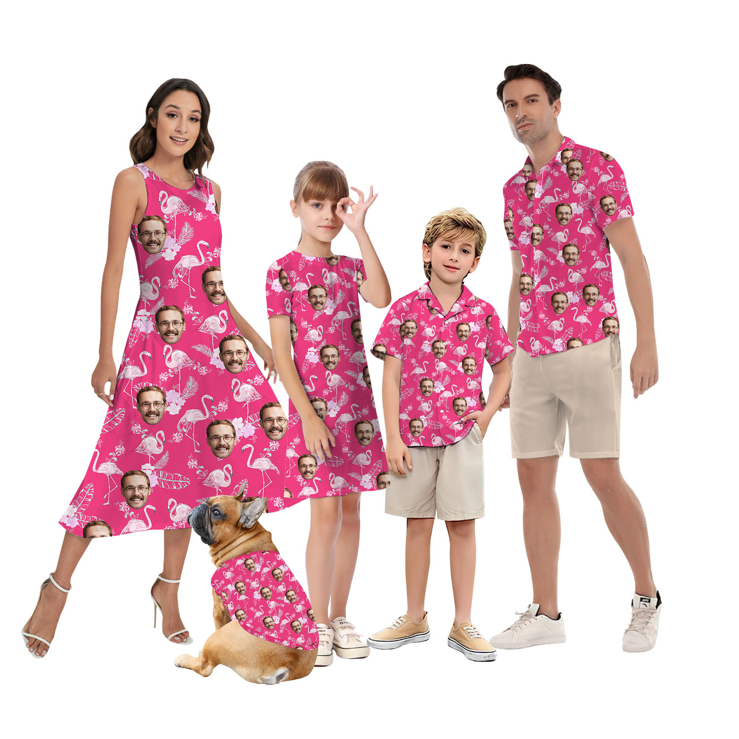 Custom Face Pink Flamingo Matching Hawaiian Outfits - variant image 1