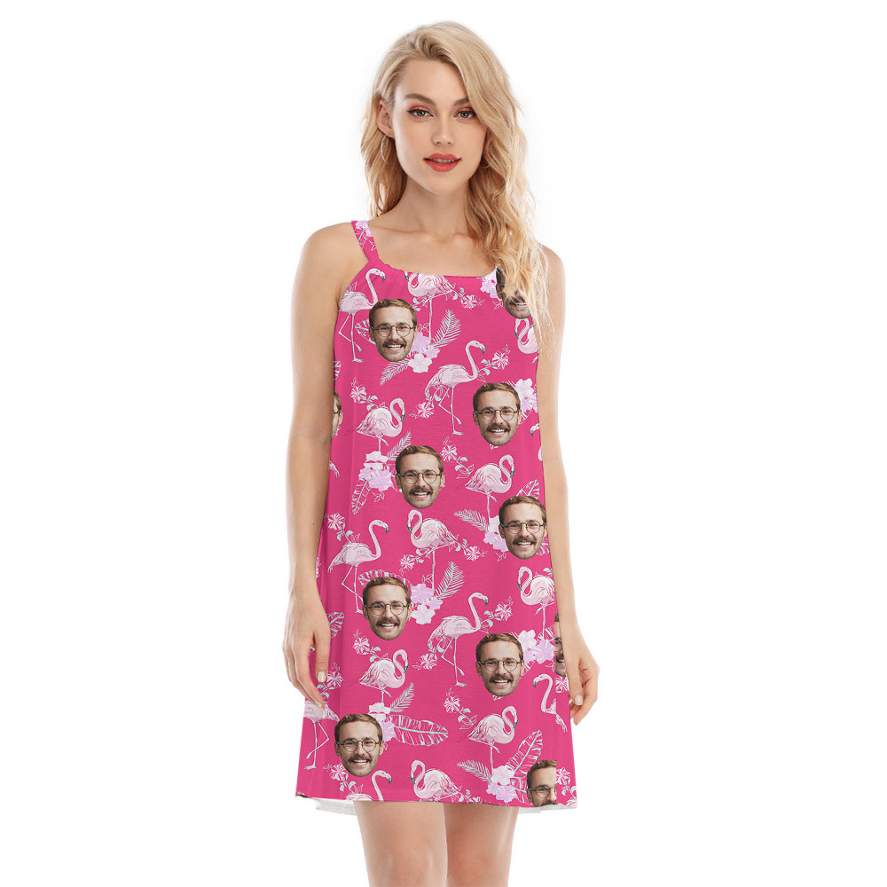 Flamingo Pink Cami Dress With Multiple Faces - variant image 1