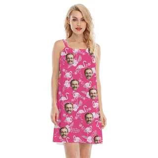 Flamingo Pink Cami Dress With Multiple Faces