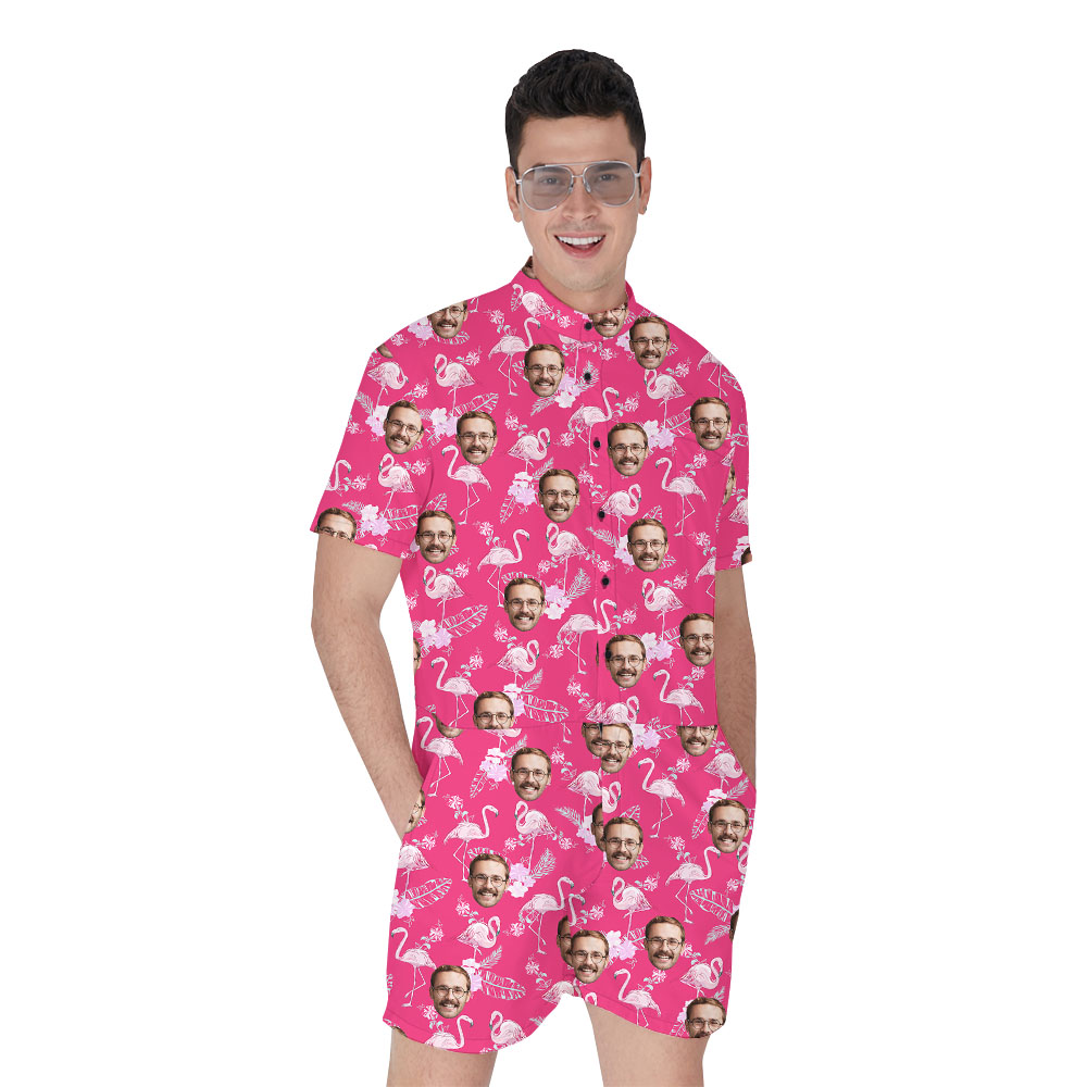 Funny Flamingo Pink Male Romper With Custom Face - variant image 1