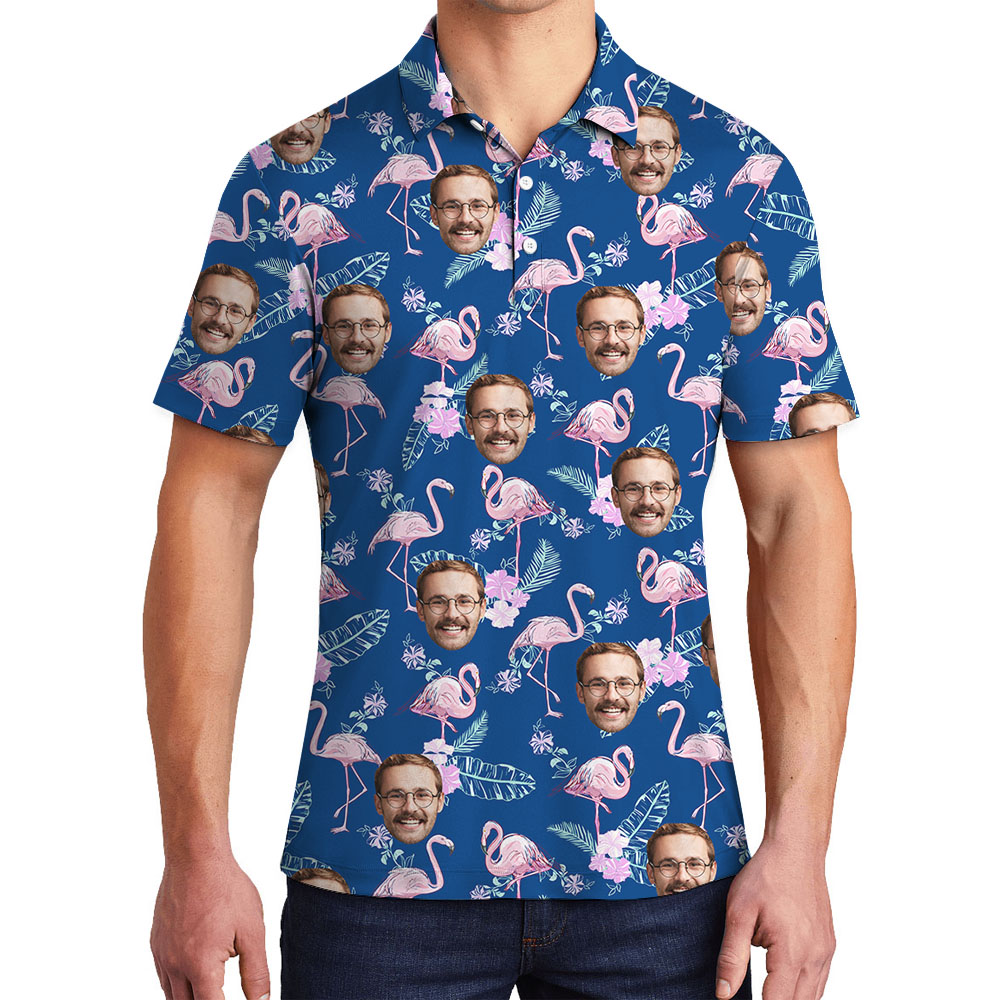 Cool Custom Face Men's Hawaiian Polos With Flamingo Print - variant image 1