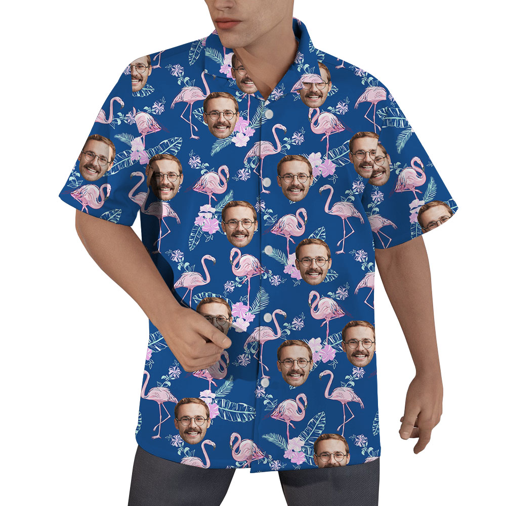 Flamingo Custom Face Navy Hawaiian Shirts - variant image 1