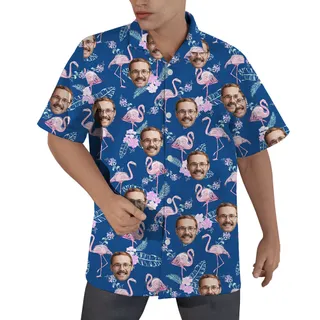 Flamingo Custom Face Navy Hawaiian Shirts
