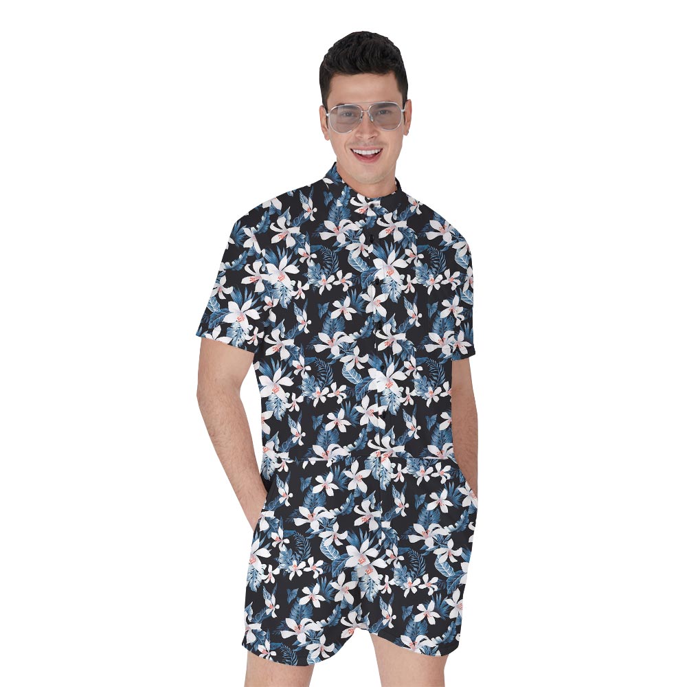 Blue Fresh Flower Hawaiian Men's Romper - variant image 1