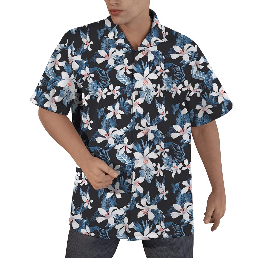 Cool Blue Flower Hawaiian Shirt Men - variant image 1