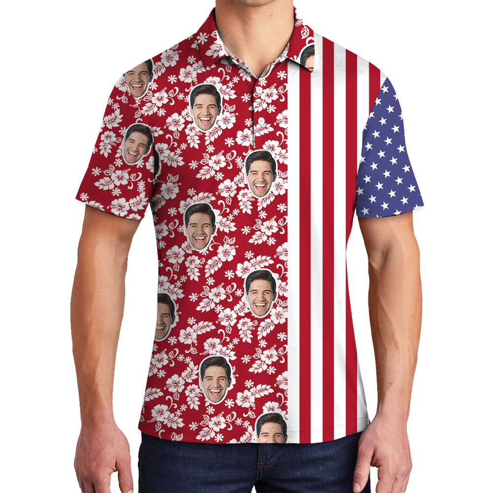Hibiscus Striped Men's Polo Shirt With Multiple Faces - variant image 1