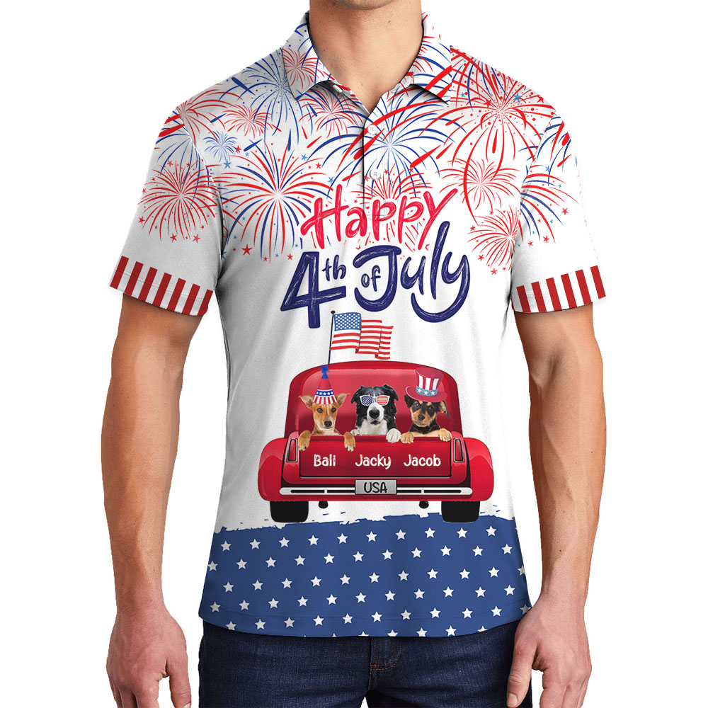 Cool Custom Pet 4th Of July Truck Men's Polos - variant image 1