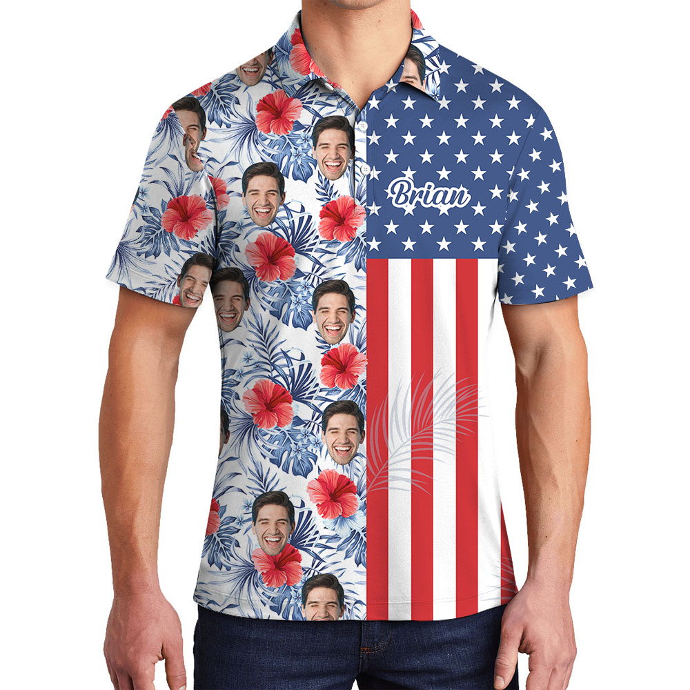 Custom Face And Name American Flag Men's Polos - variant image 1