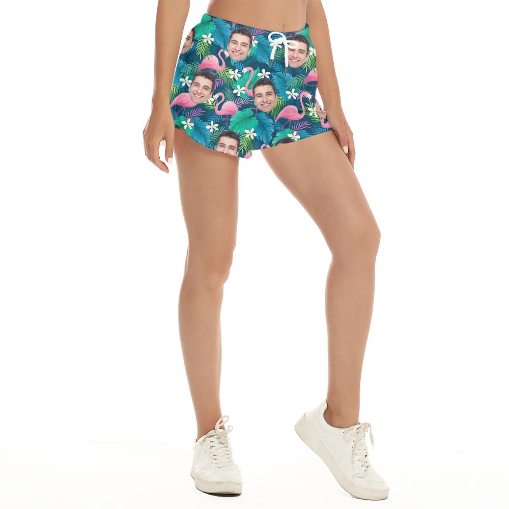 Custom Your Face Women's Summer Beach Shorts Flamingo Hawaiian - variant image 1