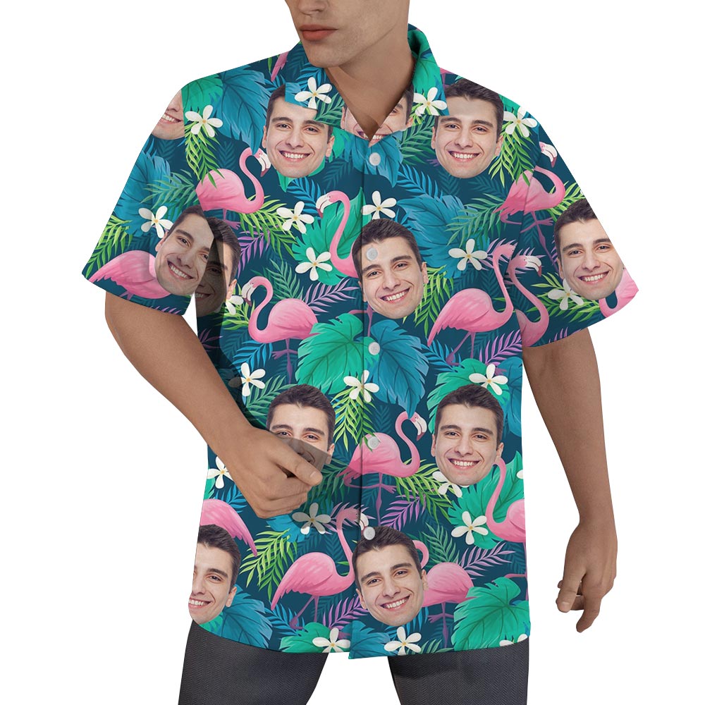 Custom Your Face Flamingo Men's Hawaiian Shirt Button Up - variant image 1
