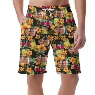Custom Face Red Wine Beach Shorts With Couple Faces