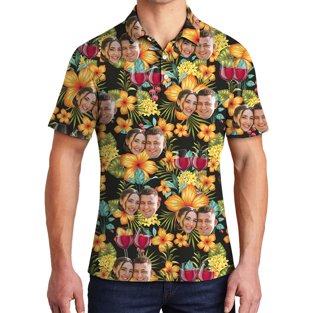 Red Wine Couple Faces Floral Polo Shirt - variant image 1