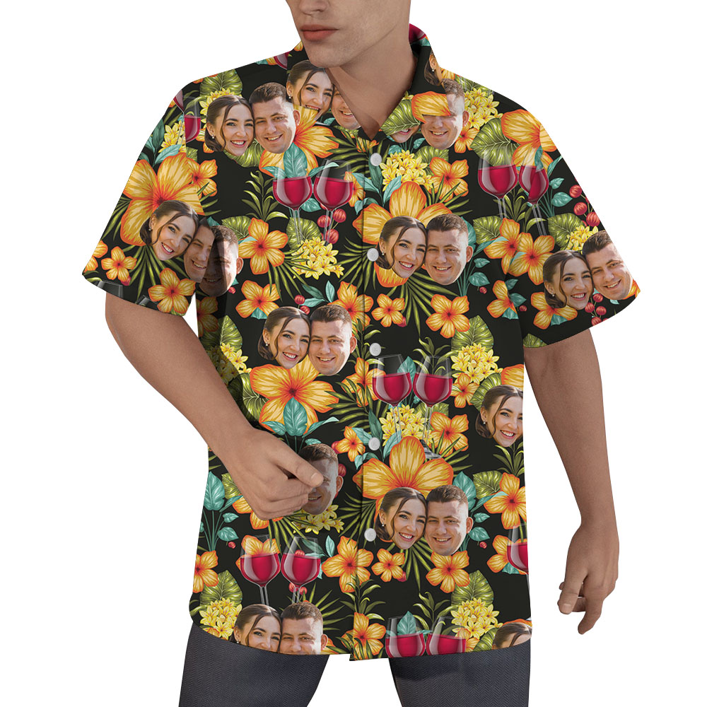 Custom Couple Face Wine Button Up Shirt - variant image 1