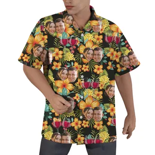 Custom Couple Face Wine Button Up Shirt