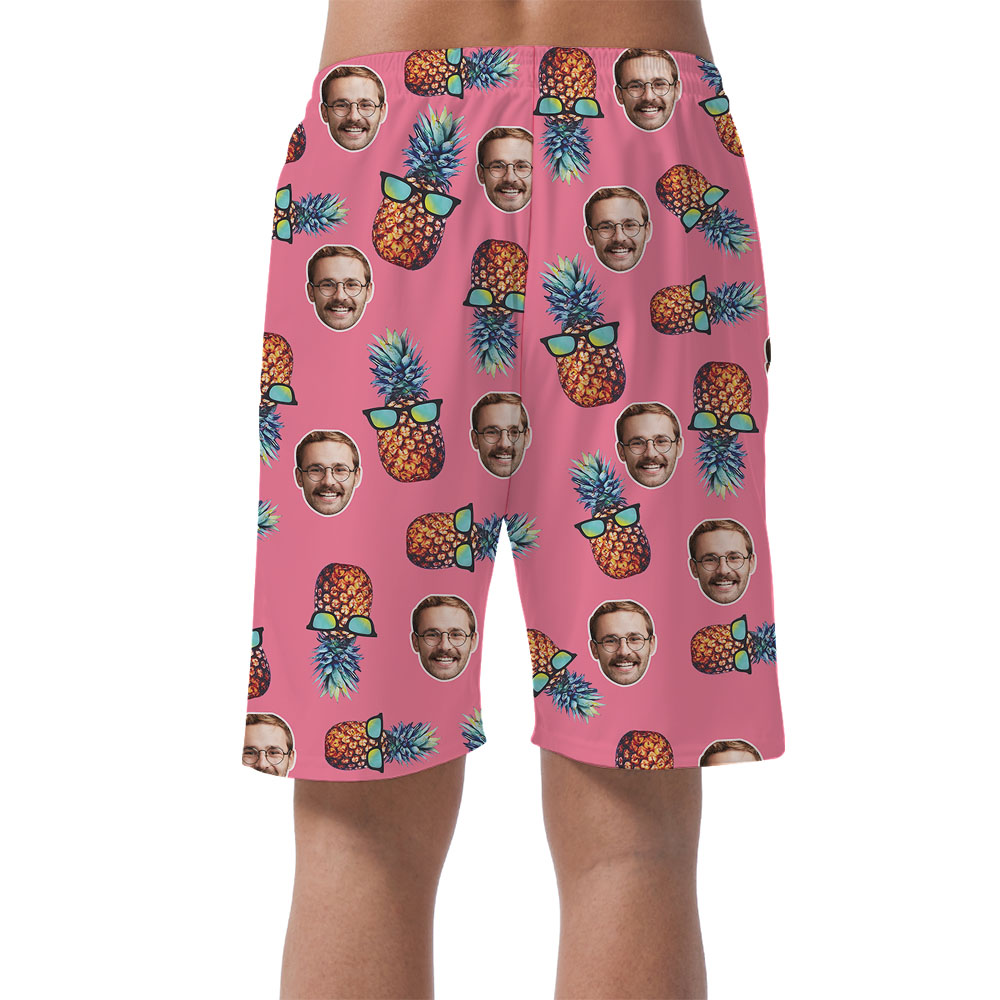 Custom Face Pink Men's Hawaiian Shorts With Pineapple Print