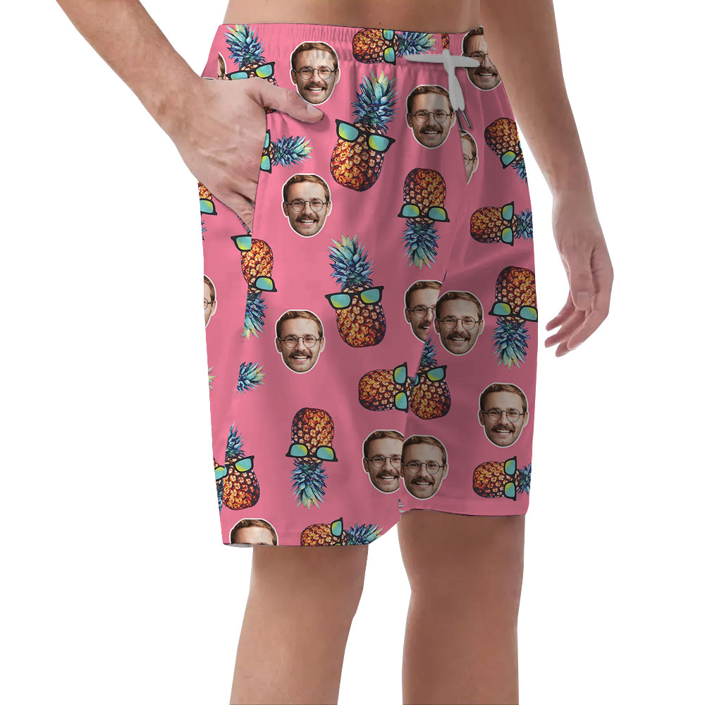 Custom Face Pink Men's Hawaiian Shorts With Pineapple Print