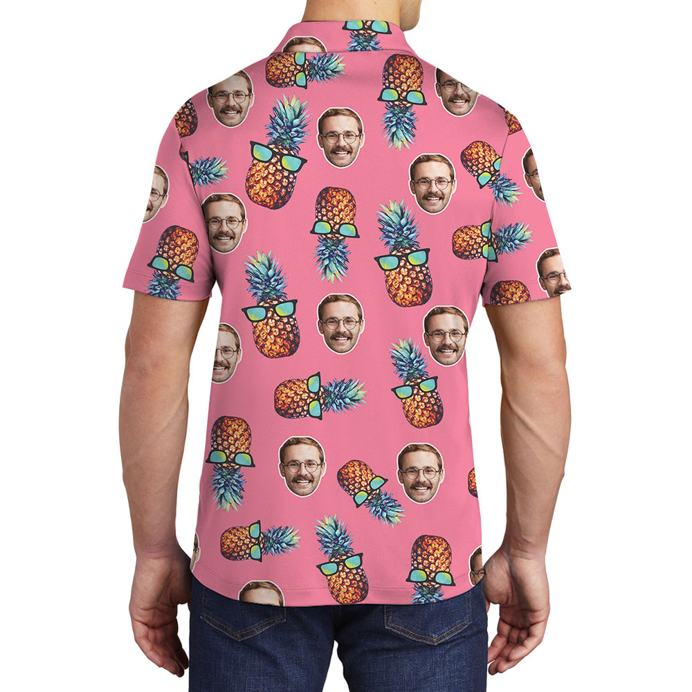 Pineapple Custom Multi Faces Pink Polos For Men
