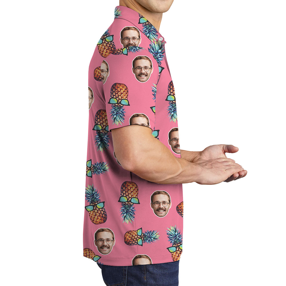 Pineapple Custom Multi Faces Pink Polos For Men