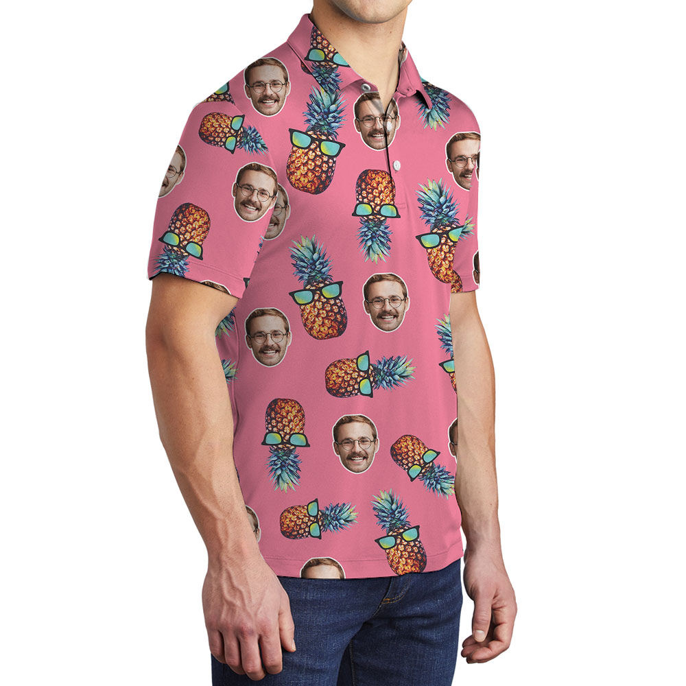 Pineapple Custom Multi Faces Pink Polos For Men