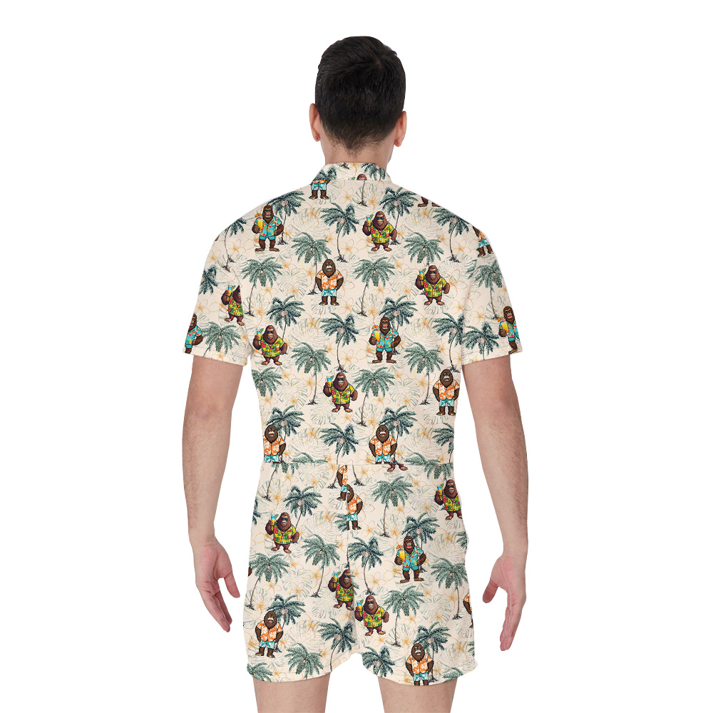 Funny Bigfoot Vacation Tropical Palm Tree Hawaiian Romper For Men
