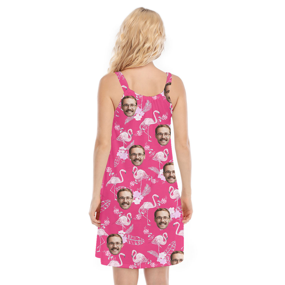 Flamingo Pink Cami Dress With Multiple Faces